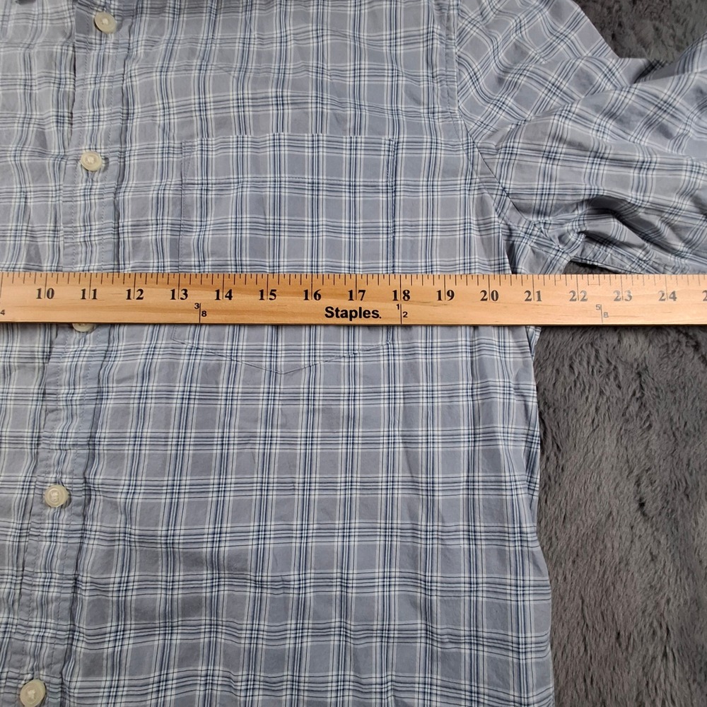 Banana Republic Mens XL Untucked Fit Organic Cotton Plaid Button Down Shirt Blue - Picture 4 of 8